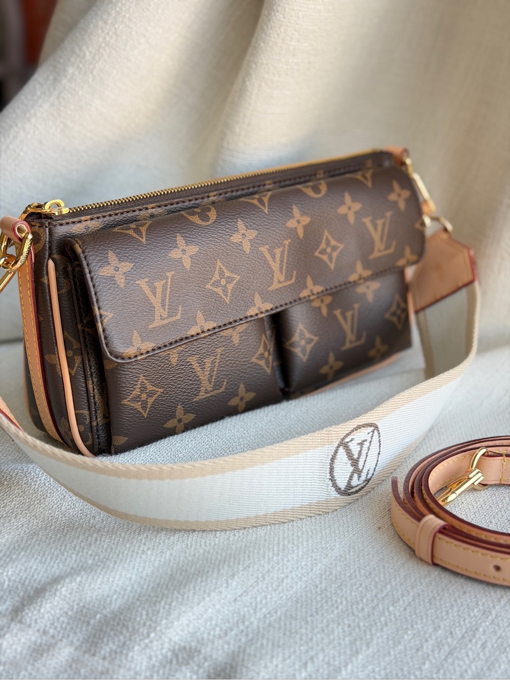 Monogram Canvas Brown Crossbody with Cream Strap